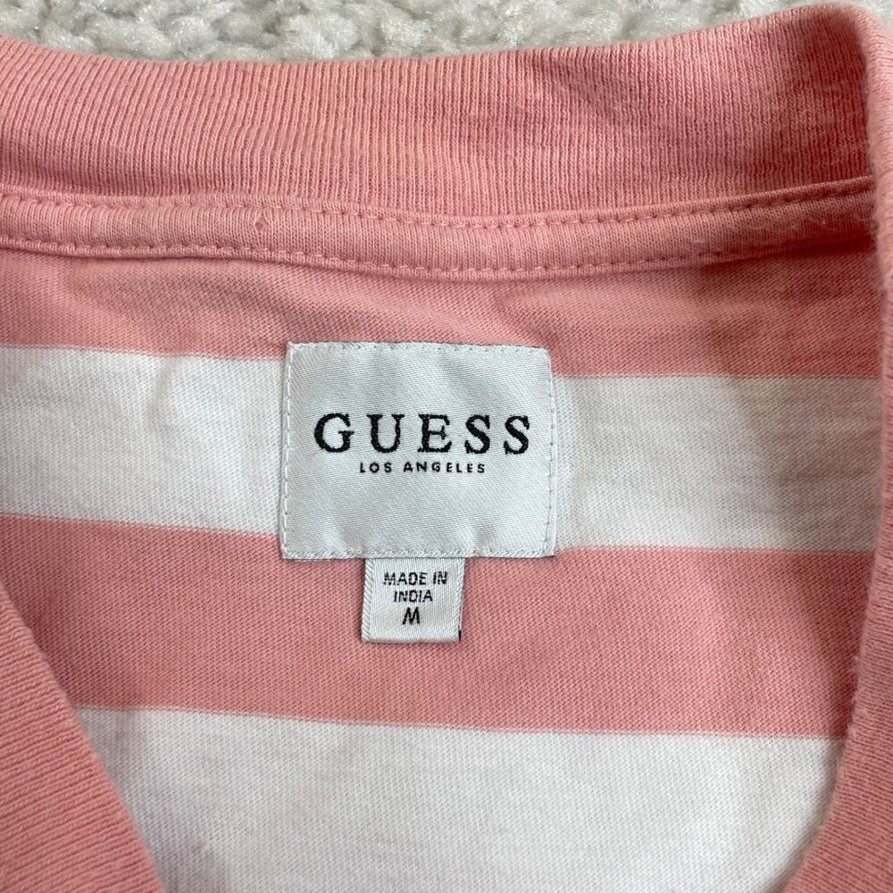 Guess Los Angeles Pink White Striped Short Sleeve Shirt Unisex - Picture 3 of 7